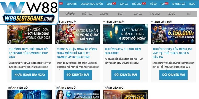 Khuyến mãi hấp dẫn dành cho thành viên mới đăng ký tại nhà cái W88